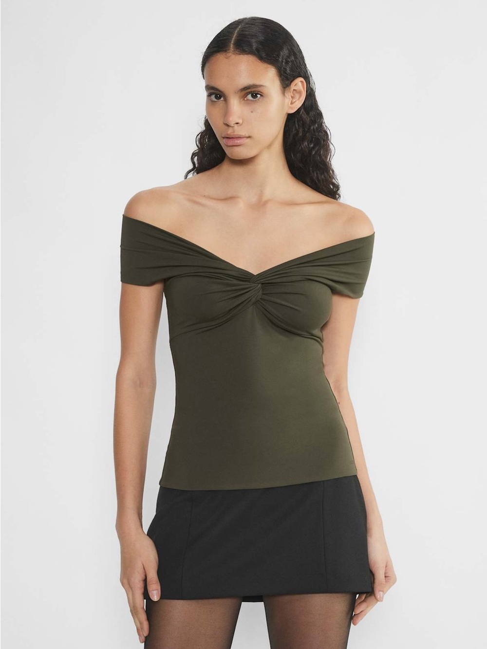 ARITZIA Original Contour Twist Off-Shoulder Top in Dark Olive Size XS
